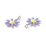 304 Stainless Steel Charms, with Enamel, Stainless Steel Color, Flower, Lilac, 10x7.5x2mm, Hole: 1mm(STAS-F280-01P-12)