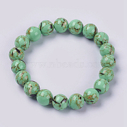 Natural Sea Shell and Synthetic Turquoise Assembled Beaded Stretch Bracelet, Round, Dark Turquoise, Beads: 6mm, 2 inch(5cm)(BJEW-P211-02-6mm)