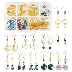 DIY Earring Making Kits, Including Alloy Pendants, Glass Beads, Brass Cable Chains & Earring Hooks, Iron Jump Ring & Pins, Golden, 28x34.5x1.5mm, Hole: 1.8mm, 2pcs(DIY-SC0013-22G)