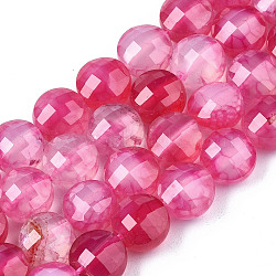 Natural Agate Beads Strands, Dyed & Heated, Faceted, Flat Round, Cerise, 8x6.5mm, Hole: 1.2mm, about 47pcs/strand, 14.96 inch(37cm).(X-G-N326-100A-03)