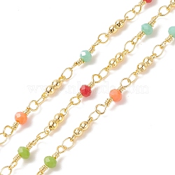 Glass Rondelle Beaded Chains, with Real 18K Gold Plated Findings, Soldered, Faceted, with Spools, Cadmium Free & Lead Free, Colorful, Link: 13x3.5mm, 9x2.5mm(CHC-P009-30G)