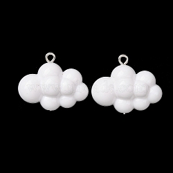 Opaque Acrylic Pendants, Cloud Charms, with Platinum Tone Iron Loops, White, 21.5x26.5x12.5mm, Hole: 1.5mm(OACR-G063-01A)