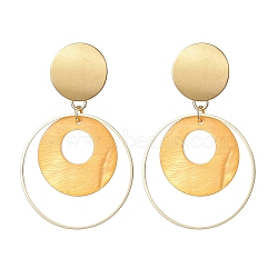 Natural Shell Dangle Earrings, Ring 304 Stainless Steel Stud Earring for Women, Gold, 65x39.5mm(EJEW-JE05820-02)