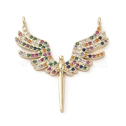 Brass Micro Pave Cubic Zirconia Pendents, Long-Lasting Plated, Wings, Colorful, 31.5x29.5x2.5mm, Hole: 1.4mm(KK-M275-20B-G)