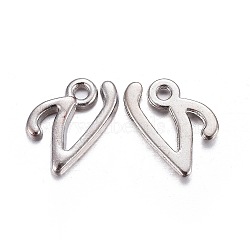 Platinum Plated Alloy Letter Pendants, Rack Plating, Cadmium Free & Lead Free, Letter.V, 13x8x2mm, Hole: 1.5mm(PALLOY-J718-01P-V)