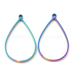 304 Stainless Steel Open Back Bezel Teardrop Pendants, For DIY UV Resin, Epoxy Resin, Pressed Flower Jewelry, Rainbow Color, 40x24.5x3mm, Hole: 2mm, Inner Diameter: 34x22.5mm(STAS-Z040-11A-RC)