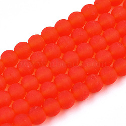 Transparent Glass Beads Strands, Frosted, Round, Red, 4~4.5mm, Hole: 0.8mm, about 97~99pcs/strand, 14.76 inch~14.96 inch(37.5~38cm)(GLAA-T032-T4mm-MD09)