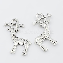 Tibetan Style Pendants, Christmas Reindeer/Stag, Antique Silver, Lead Free, Cadmium Free and Nickel Free, 23.5mm long, 19mm wide, 2.5mm thick, hole: 2mm(LF11052Y-NF)