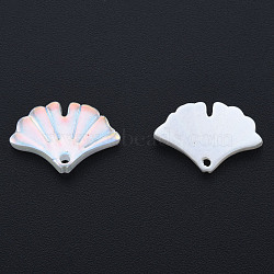 ABS Plastic Imitation Pearl Pendants, AB Color Plated, Ginkgo Leaf, Creamy White, 11~12x17x2.5mm, Hole: 1.4mm(KY-N015-20)