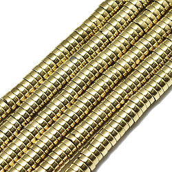 Electroplate Non-magnetic Synthetic Hematite Beads Strands, Heishi Beads, Flat Round/Disc, Real 18K Gold Plated, 3x1mm, Hole: 1mm, about 375~380pcs/strand, 15.75 inch(40cm)(G-S352-42B-01)