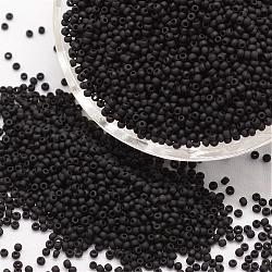 6/0 Round Glass Seed Beads, Grade A, Frosted, Opaque Colours, Black, 3.6~4.0mm, Hole: 1.2mm, about 500pcs/50g(X-SEED-J015-F6-M49)