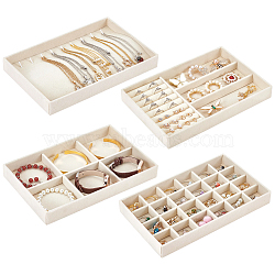 4Pcs 4 Styles MDF Covered with Velvet Jewelry Display Trays, Rectangle, Beige, 23.7x15.3x2.8cm, 1pc/style(CON-UN0001-16A)