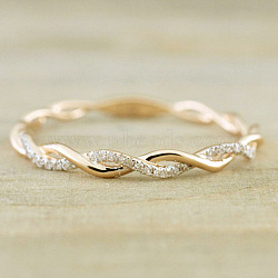 Alloy and Crystal Rhinestone Finger Rings, Twist Ring, Golden, US Size 9(18.9mm)(FS-WGF6D8C-05)