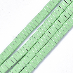 Spray Painted Non-magnetic Synthetic Hematite Multi-Strand Links, Two Hole Carrier Beads, For Tile Elastic Bracelets Making, Rectangle, Light Green, 2x5x2mm, Hole: 0.6mm, about 170pcs/strand, 15.9 inch(G-T124-05J)