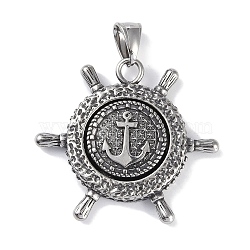 Viking 316 Surgical Stainless Steel Rotatable Pendants, Compass Charm, Antique Silver, Anchor & Helm, 39.5x43x8mm, Hole: 9x4.5mm(STAS-E212-01AS-02)