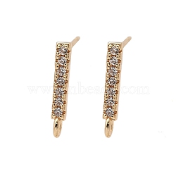 Brass Clear Cubic Zirconia Stud Earrings Finding for Women, with Loop, Real 14K Gold Plated, 12x2mm, Hole: 0.8mm, Pin: 12x0.7mm(KK-A244-10C-G)