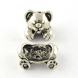 Bear Tibetan Style Alloy Combined Beads, Cadmium Free & Lead Free, Antique Silver, Head: 15x14x12mm, Foot: 13x19.5x7mm, Hole: 1.5mm, 2pcs/set(TIBE-R310-03AS-RS)