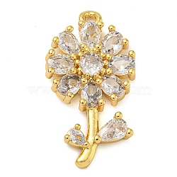 Rack Plating Brass Micro Pave Cubic Zirconia Pendants, with Glass, Lead Free & Cadmium Free, Long-Lasting Plated, Flower, Real 18K Gold Plated, 25x13x3mm, Hole: 1.4mm(KK-Z063-22G)