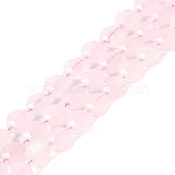 Natural Rose Quartz Beads Strands, with Seed Beads, Faceted Hexagonal Cut, Flat Round, 10~11x5~6mm, Hole: 1mm, about 30~31pcs/strand, 14.57~14.96 inch(37~38cm)(G-N342-07)