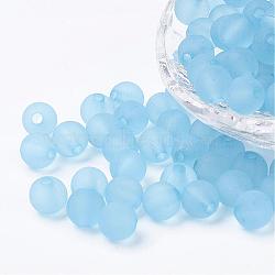 Transparent Acrylic Beads, Round, Frosted, Sky Blue, 10mm, Hole: 2mm, about 880pcs/500g(PL705-C40)