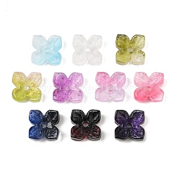 Baking Paint and Golden Metal Enlaced Glass Beads, Flower, Mixed Color, 10.5x8x3.5mm, Hole: 1.4mm(X-DGLA-T004-15M)
