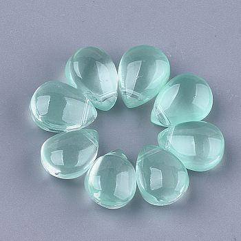 Transparent Spray Painted Glass Charms, teardrop, Medium Aquamarine, 12x9x7mm, Hole: 1mm