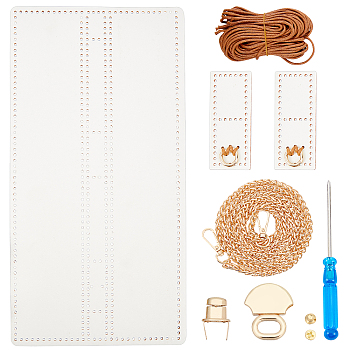 DIY Knitting Rectangle Crossbody Bags Set, Including PU Leather Bag Materials, Iron Findings, Screwdriver and Wax Cord, Old Lace, 13x19x5cm