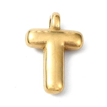 Ion Plating(IP) 304 Stainless Steel Pendants, Letter Charm, Real 18K Gold Plated, Letter T, 20x13x4mm, Hole: 1.6mm