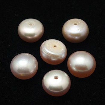 Grade AA Natural Cultured Freshwater Pearl Beads, Half Drilled Hole, Half Round, Purple, 10~10.5x7~8mm, Hole: 1mm