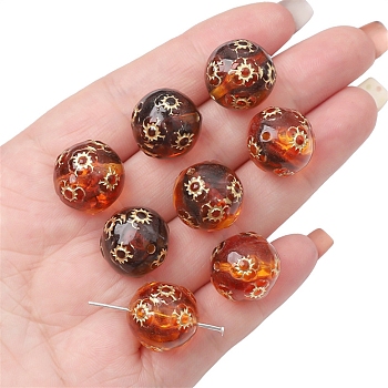 Imitation Amber Transparent Acrylic Beads, Chocolate, Metal Enlaced, Round, 16mm, Hole: 1.8mm, about 10pcs/bag