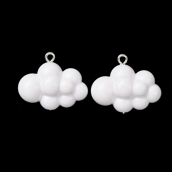 Opaque Acrylic Pendants, Cloud Charms, with Platinum Tone Iron Loops, White, 21.5x26.5x12.5mm, Hole: 1.5mm