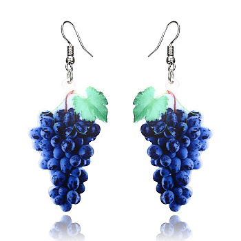 Acrylic & Alloy Dangle Earrings, Platinum, Grape, 69x29mm