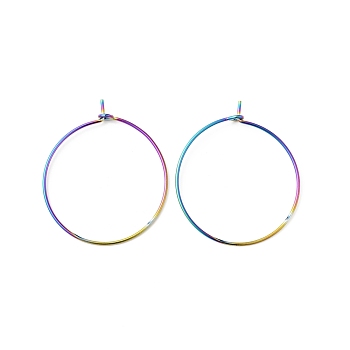 316 Surgical Stainless Steel Hoop Earrings Findings, Wine Glass Charms Rings, Rainbow Color, 21 Gauge, 25x0.7mm, Pin: 0.6mm