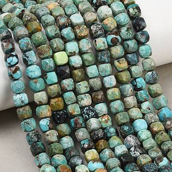 Natural HuBei Turquoise Beads Strands, Cube, Grade A, Faceted, 6~6.5x6~6.5x6mm, Hole: 0.9mm, about 64pcs/strand, 14.96''(38cm)