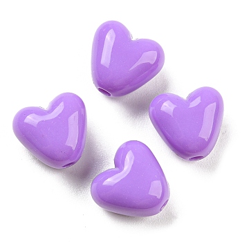 Opaque Acrylic Beads, Heart, Medium Orchid, 10x10.5x7mm, Hole: 1.8mm, about 1100pcs/500g