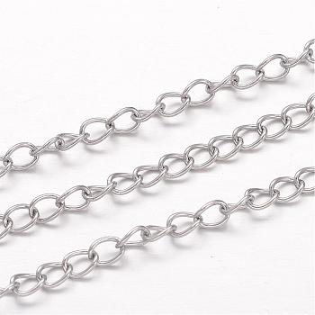 304 Stainless Steel Curb Chains, Twisted Chains, Unwelded, for Jewelry Making, Stainless Steel Color, 5x3.5x0.8mm