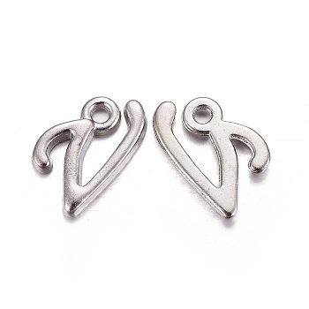 Platinum Plated Alloy Letter Pendants, Rack Plating, Cadmium Free & Lead Free, Letter.V, 13x8x2mm, Hole: 1.5mm