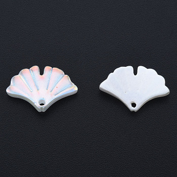ABS Plastic Imitation Pearl Pendants, AB Color Plated, Ginkgo Leaf, Creamy White, 11~12x17x2.5mm, Hole: 1.4mm