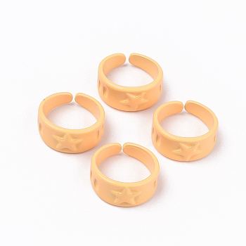Spray Painted Alloy Cuff Rings, Open Rings, Cadmium Free & Lead Free, Star, Orange, US Size 5 3/4(16.3mm)