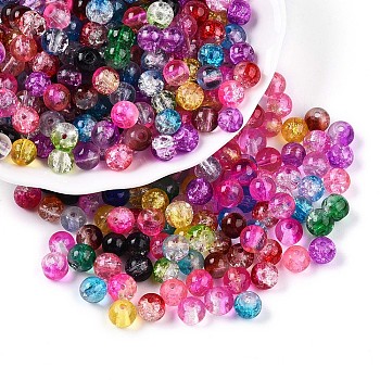 Baking Painted Transparent Crackle Glass Beads, Round, Mixed Color, 6~6.5mm, Hole: 1.2~1.6mm, about 3105pcs/1000g