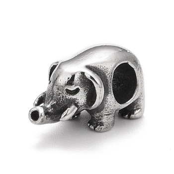 304 Stainless Steel European Beads, Large Hole Beads, Elephant, Antique Silver, 8x8x16mm, Hole: 4mm
