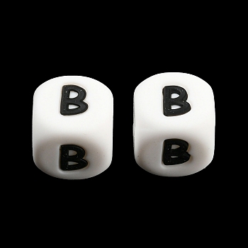20Pcs White Cube Letter Silicone Beads 12x12x12mm Square Dice Alphabet Beads with 2mm Hole Spacer Loose Letter Beads for Bracelet Necklace Jewelry Making, Letter.B, 12mm, Hole: 2mm