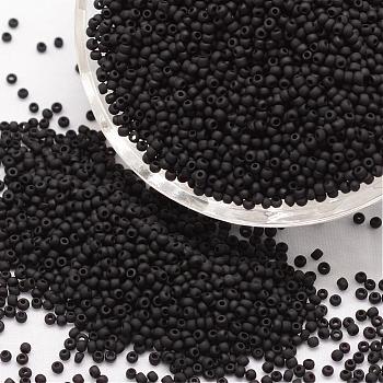 6/0 Round Glass Seed Beads, Grade A, Frosted, Opaque Colours, Black, 3.6~4.0mm, Hole: 1.2mm, about 500pcs/50g