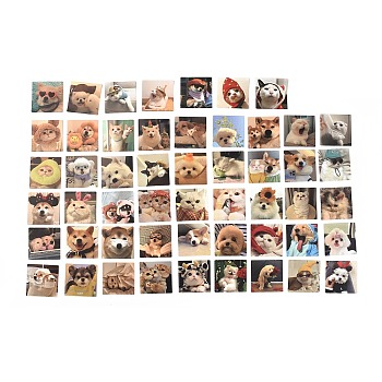 52Pcs 52 Styles PVC Plastic Animal Cartoon Stickers Sets, Adhesive Decals for DIY Scrapbooking, Photo Album Decoration, Dog Pattern, 44.5x44.5x0.2mm, 1pc/style