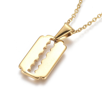 304 Stainless Steel Pendant Necklaces, with Cable Chains and Lobster Claw Clasps, Rectangle, Razor Blade, Golden, 17.6 inch(44.8cm), 1.5mm