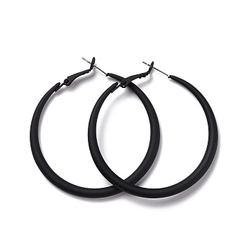 Alloy Big Hoop Earrings for Women, Spray Earrings with 925 Sterling Silver Pin, Black, 6 Gauge, 50x4mm, Pin: 0.6mm