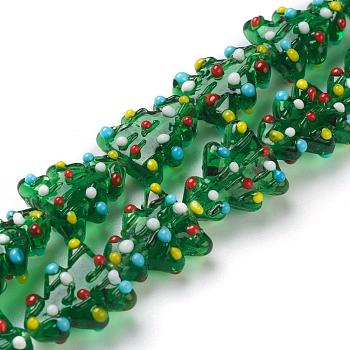 Handmade Lampwork Beads, Christmas Tree, Bumpy, Green, 17x14.5x7.5mm, Hole: 2mm, about 20pcs/strand, 13.78''(35cm)
