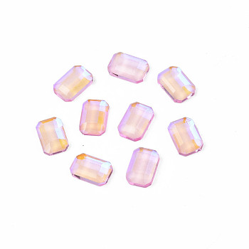 Glass Rhinestone Cabochons, Nail Art Decoration Accessories, Faceted, Rectangle Octagon, Pink, 6x4x1.5mm