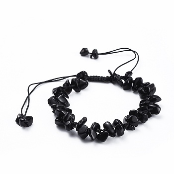 Adjustable Natural Obsidian Chip Beads Braided Bead Bracelets, with Nylon Thread, 1-7/8 inch(4.8cm)
