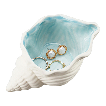 Ocean-themed Ceramic Jewelry Plate, Storage Tray for Rings, Necklaces, Earring, Shell Pattern, 140x71x57mm